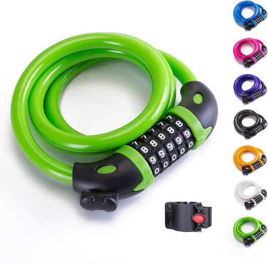 Bike Lock Bicycle Lock Chain ，5-Digit Combination Lock Core Steel Wire Bike Lock Security&Portable Bicycle Locks,1.1M X 1/2 Inch (Green)